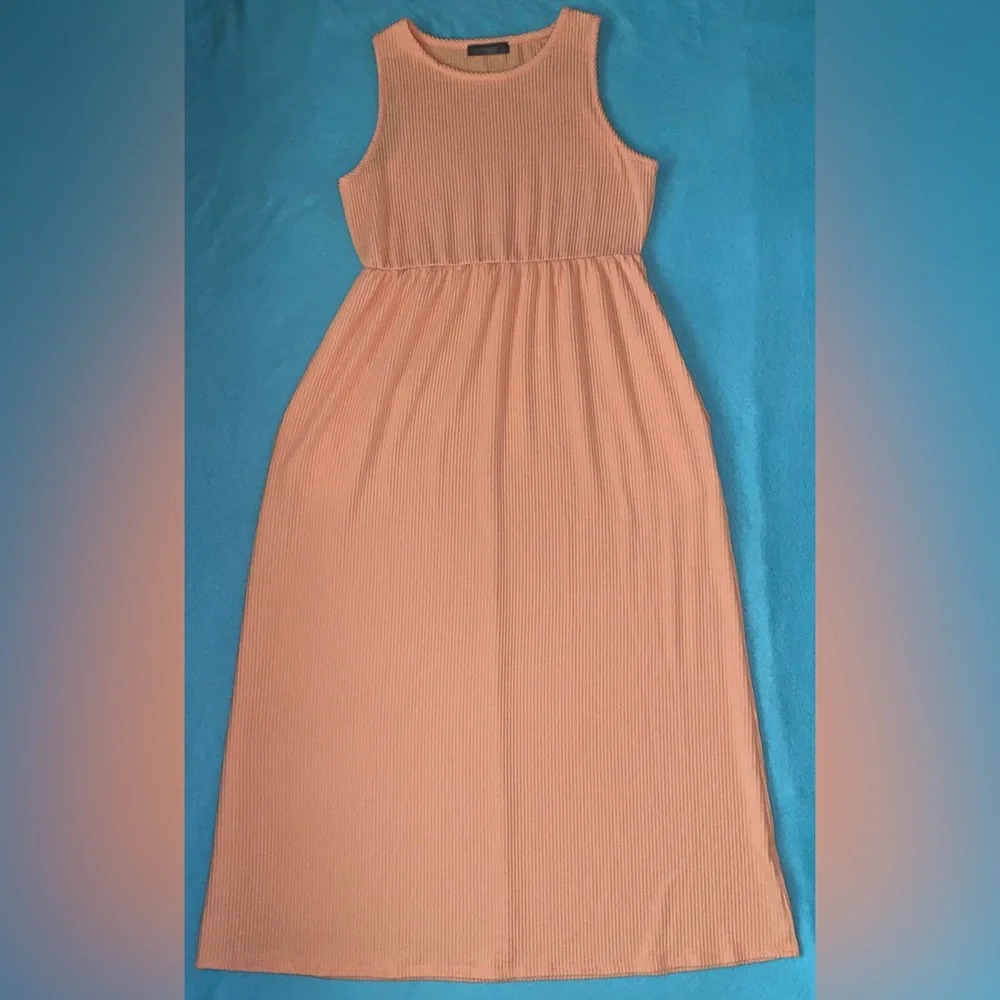 WANDERING DREAMS rib knit maxi tank dress 2 pockets peach stretchy NEW size L